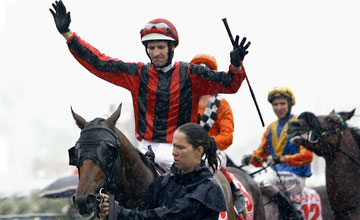 Lion Tamer (Hugh Bowman) returns to scales after winning AAMI Victoria Derby at Flemington 30.10.2010 Lion Tamer (Hugh Bowman) returns to scales after winning AAMI Victoria Derby at Flemington 30.10.2010