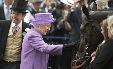 The Queen greets Estimate after winning the Gold Cup