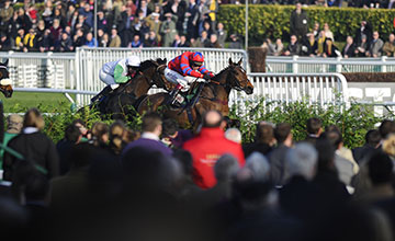 CHELTENHAM, ENGLAND - MARCH 12: Richard Johnson riding Balthazar King clear the last to win The Glenfarclas Handicap CHELTENHAM, ENGLAND - MARCH 12: Richard Johnson riding Balthazar King clear the last to win The Glenfarclas Handicap